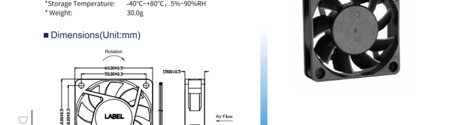 航達(dá)輝 HD6015M24B 風(fēng)扇風(fēng)機(jī) 直流風(fēng)扇 兩線接頭、三線FG信號(hào)線、三線RD報(bào)警線、四線PWM可調(diào)速 框架：塑料（黑色）94v-0 葉輪：塑料（黑色）94v-0 鉛導(dǎo)線：UL型或同等型號(hào)，AWG#28，紅色+，黑色- 操作溫度：-25℃~+70℃，相對(duì)溫度5%~90% 存儲(chǔ)溫度：-40℃~+80℃，相對(duì)溫度5%~90%