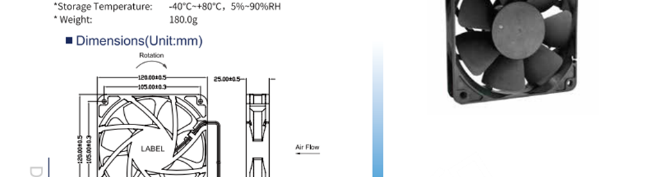 航達(dá)輝 HD1225U24BD 風(fēng)扇風(fēng)機 直流風(fēng)扇 兩線接頭、三線FG信號線、三線RD報警線、四線PWM可調(diào)速 框架：塑料（黑色）94v-0 葉輪：塑料（黑色）94v-0 鉛導(dǎo)線：UL型或同等型號，AWG#28，紅色+，黑色- 操作溫度：-25℃~+70℃，相對溫度5%~90% 存儲溫度：-40℃~+80℃，相對溫度5%~90%
