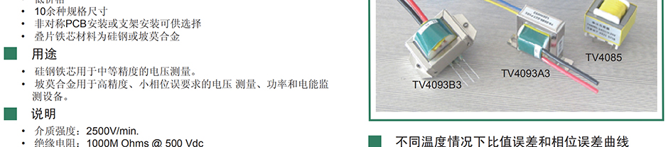 元星 TV4093B1 電流互感器 電壓型 輸入：100V，220，240V，380V，400V 輸出：0.1V，0.333V...3.53V...7.07V 硅鋼鐵芯用于中等精度的電壓檢測(cè)，坡莫合金用于高精度、小相位誤差要求的電壓測(cè)量、功率和電能檢測(cè)設(shè)備。